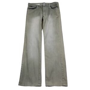 JW Pants Womens 12 Gray Straight Mid Rise Button Zip Studded Pocket Denim Jeans